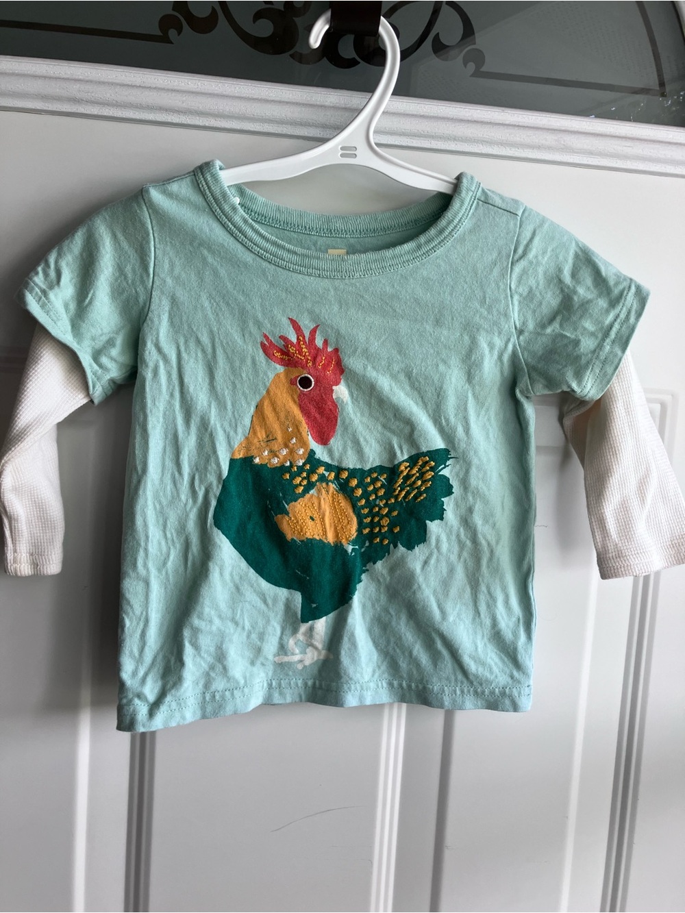 Tea Collection blue white rooster long sleeve shirt 12-18 months